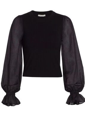 Alice + Olivia Black Sheer Puff Kirie poet sleeve Knit Top